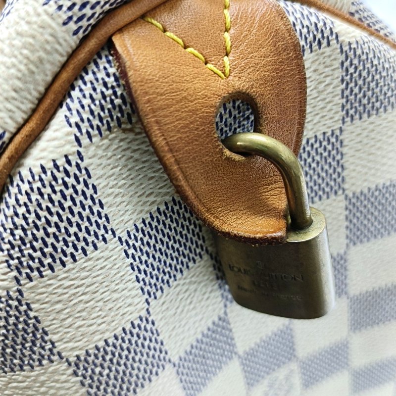 LOUIS VUITTON SPEEDY 30 白色塗層帆布棋盤格波士頓包手提包 金色五金-10