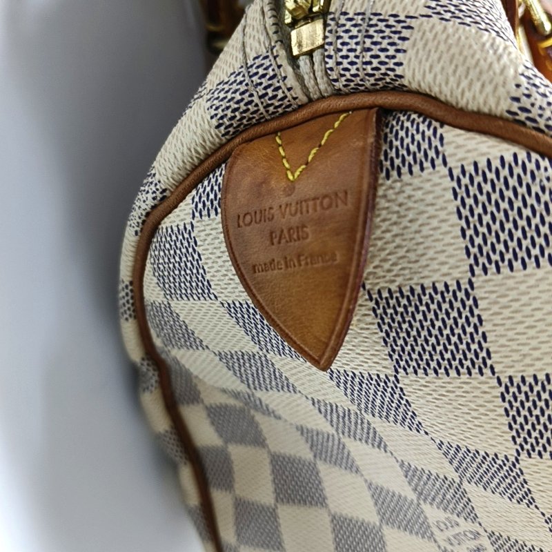 LOUIS VUITTON SPEEDY 30 白色塗層帆布棋盤格波士頓包手提包 金色五金-13