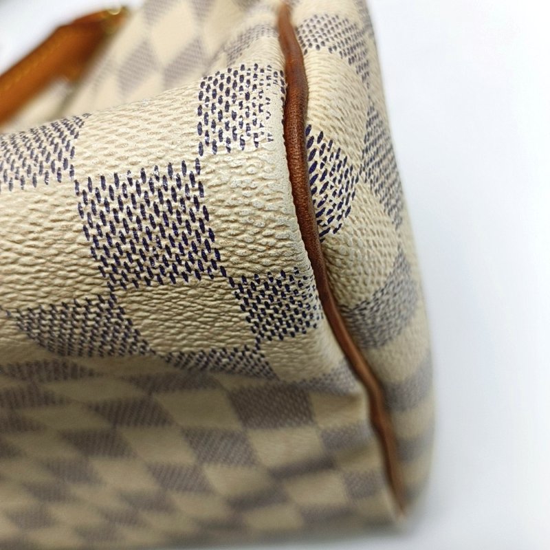 LOUIS VUITTON SPEEDY 30 白色塗層帆布棋盤格波士頓包手提包 金色五金-16