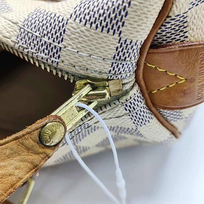 LOUIS VUITTON SPEEDY 30 白色塗層帆布棋盤格波士頓包手提包 金色五金-19