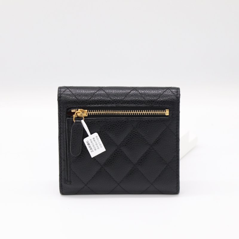 Chanel 香奈兒  Classic 口蓋系列 荔枝牛皮 黑色 金釦 三折錢包 中短夾-4