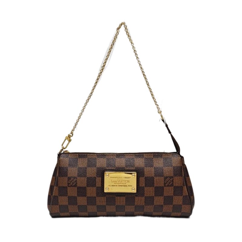 LOUIS VUITTON EVA 棕色塗層帆布棋盤格手提包單肩包斜背包 金色五金-0