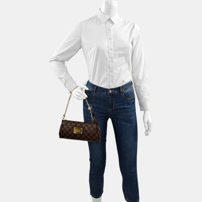 LOUIS VUITTON EVA 棕色塗層帆布棋盤格手提包單肩包斜背包 金色五金-1