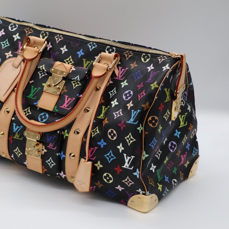 【收藏品級🌟專櫃 15 萬】Louis Vuitton 路易威登 x 村上隆 Takashi Murakami  黑三彩 經典花紋 Keepall 45 波士顿包 旅行袋 手提包 M92640-3