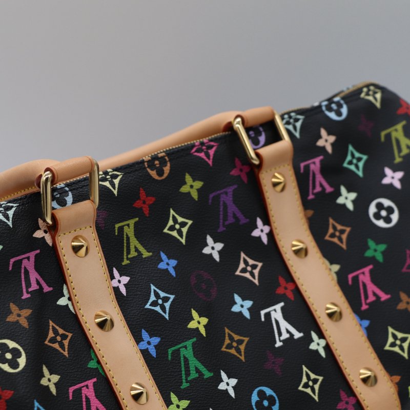 【收藏品級🌟專櫃 15 萬】Louis Vuitton 路易威登 x 村上隆 Takashi Murakami  黑三彩 經典花紋 Keepall 45 波士顿包 旅行袋 手提包 M92640-5