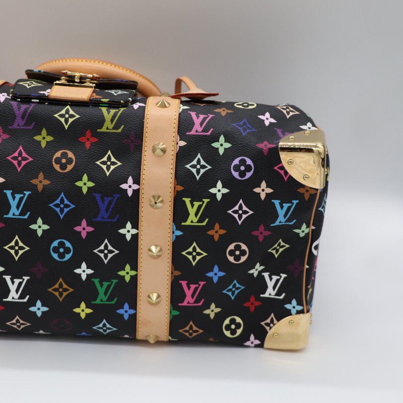 【收藏品級🌟專櫃 15 萬】Louis Vuitton 路易威登 x 村上隆 Takashi Murakami  黑三彩 經典花紋 Keepall 45 波士顿包 旅行袋 手提包 M92640-7