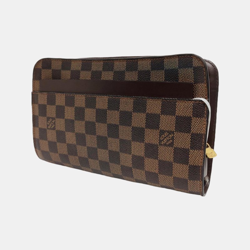LOUIS VUITTON SAINT LOUIS 棕色塗層帆布棋盤格手拿包 金色五金-2