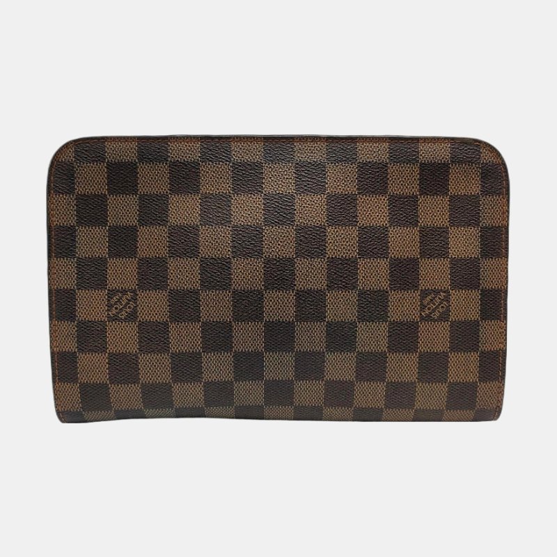 LOUIS VUITTON SAINT LOUIS 棕色塗層帆布棋盤格手拿包 金色五金-4