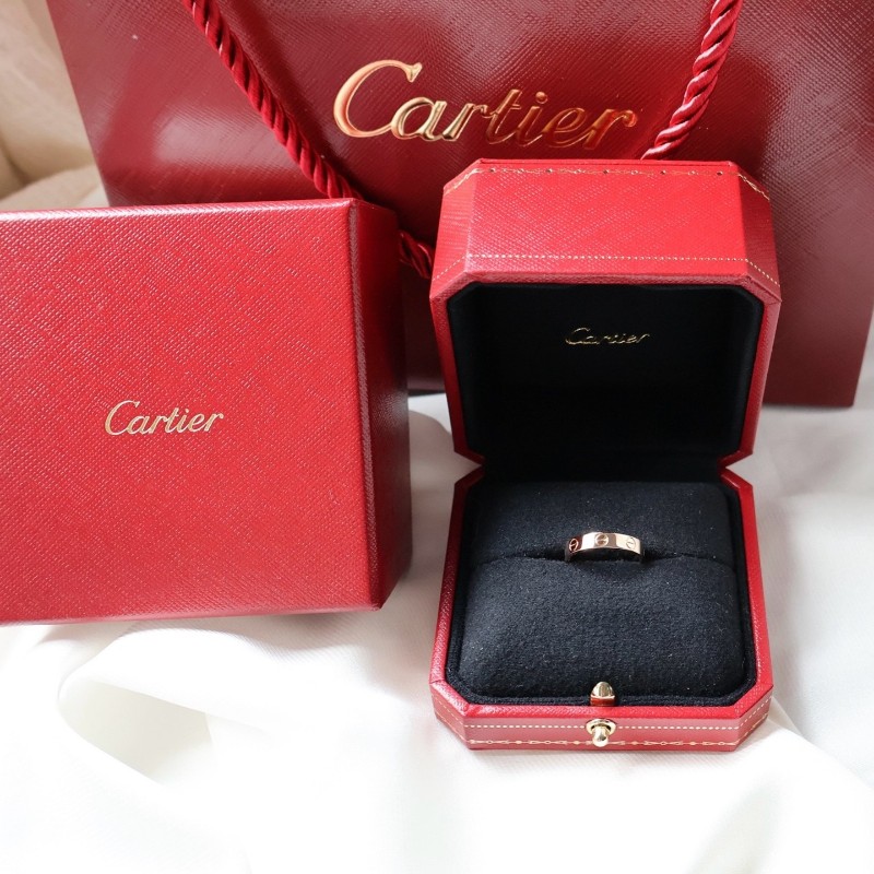Cartier卡地亞18k玫瑰金love窄版戒指 50歐碼 有盒子-0