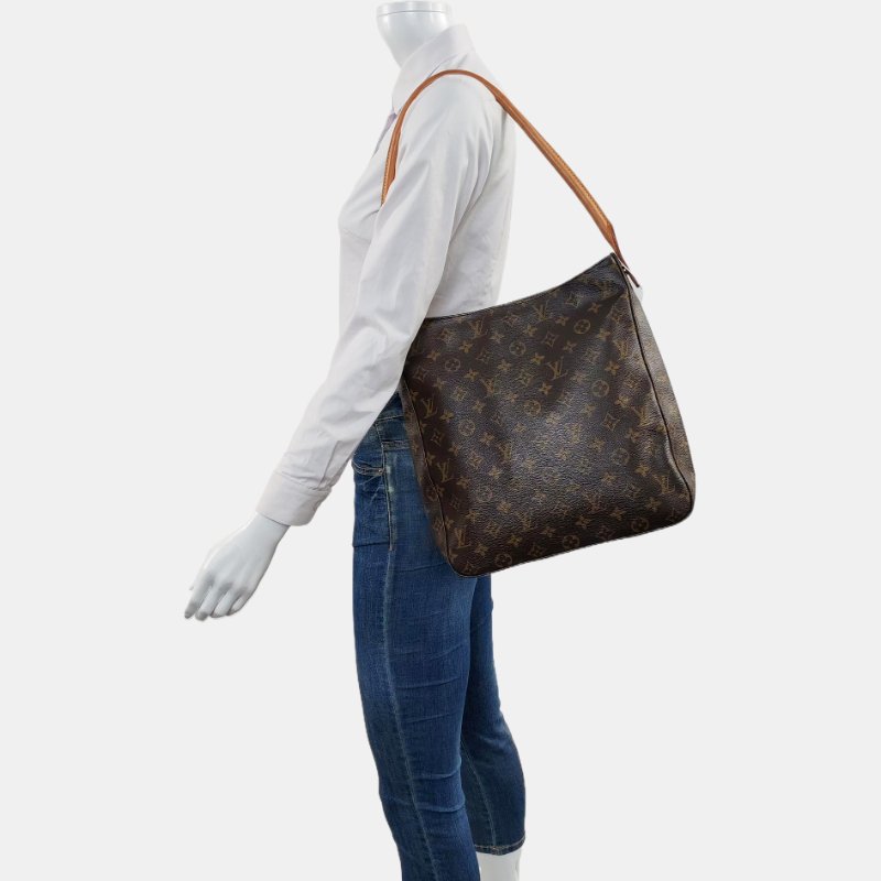 LOUIS VUITTON LOOPING 大號 棕色塗層帆布老花單肩包 金色五金-1