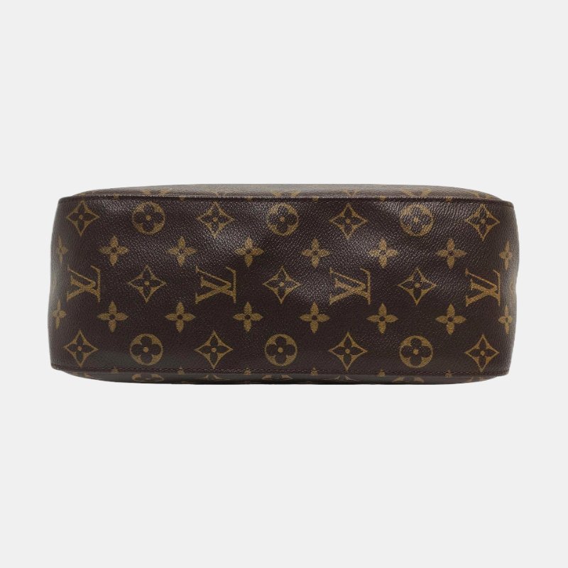 LOUIS VUITTON LOOPING 大號 棕色塗層帆布老花單肩包 金色五金-4