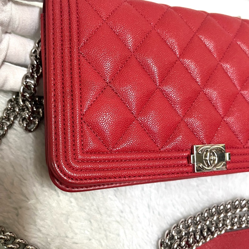 Chanel 經典 Leboy woc鍊條包/發財包/晚宴 包(#磚紅色)-2