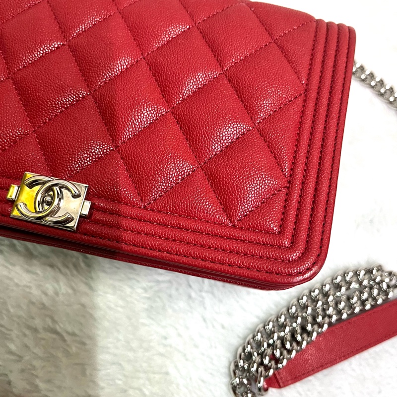 Chanel 經典 Leboy woc鍊條包/發財包/晚宴 包(#磚紅色)-3