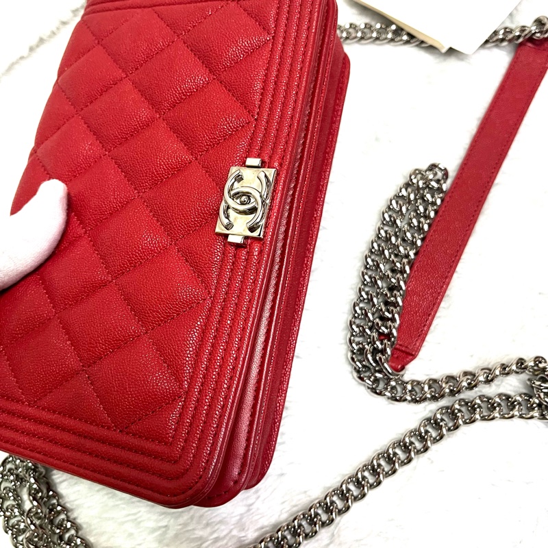 Chanel 經典 Leboy woc鍊條包/發財包/晚宴 包(#磚紅色)-4