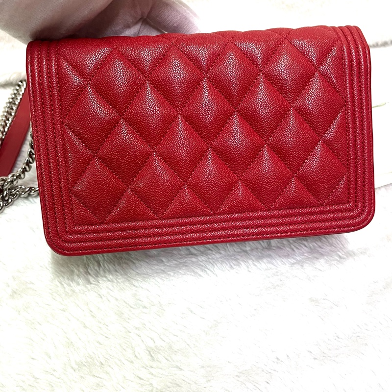 Chanel 經典 Leboy woc鍊條包/發財包/晚宴 包(#磚紅色)-6