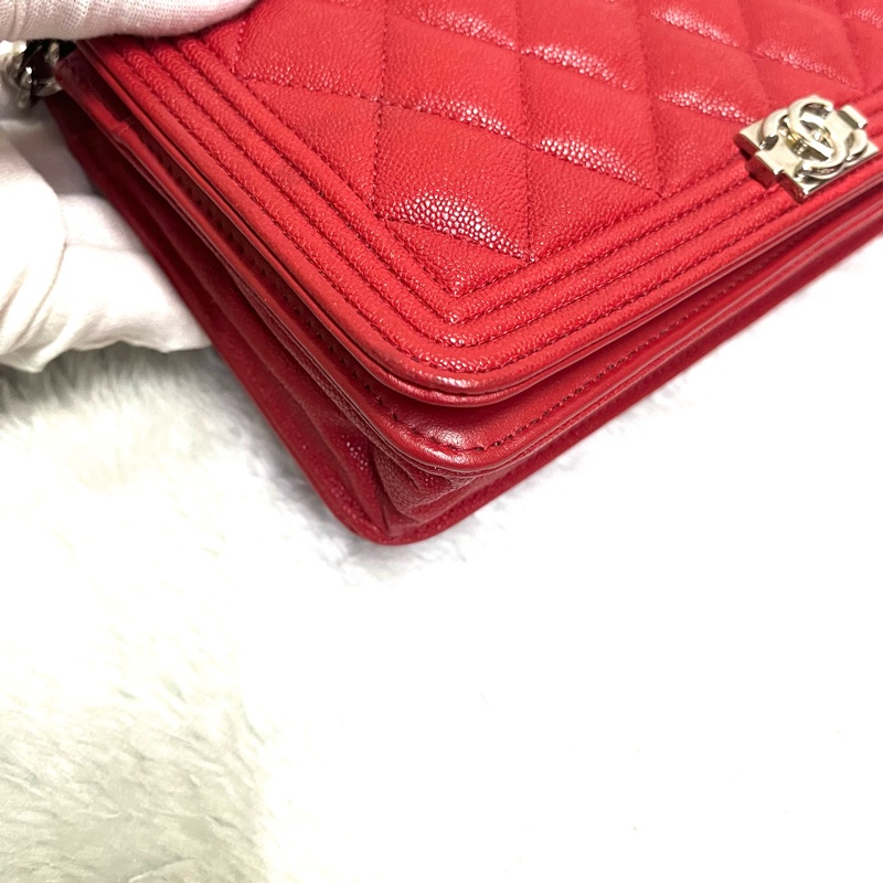 Chanel 經典 Leboy woc鍊條包/發財包/晚宴 包(#磚紅色)-9