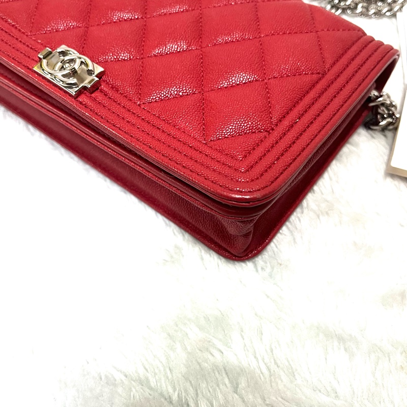 Chanel 經典 Leboy woc鍊條包/發財包/晚宴 包(#磚紅色)-10