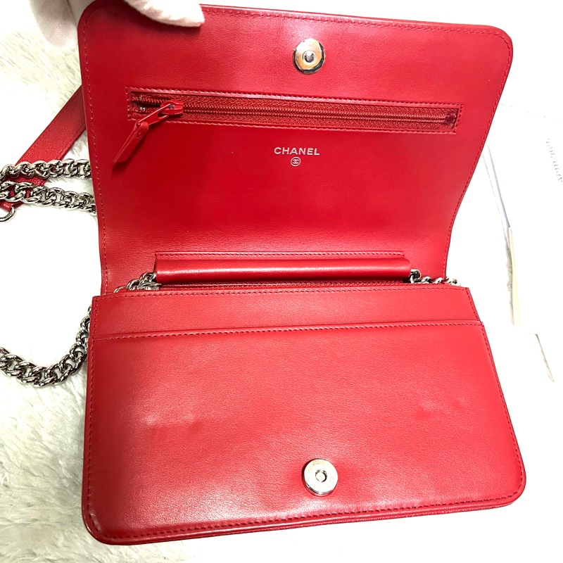 Chanel 經典 Leboy woc鍊條包/發財包/晚宴 包(#磚紅色)-14