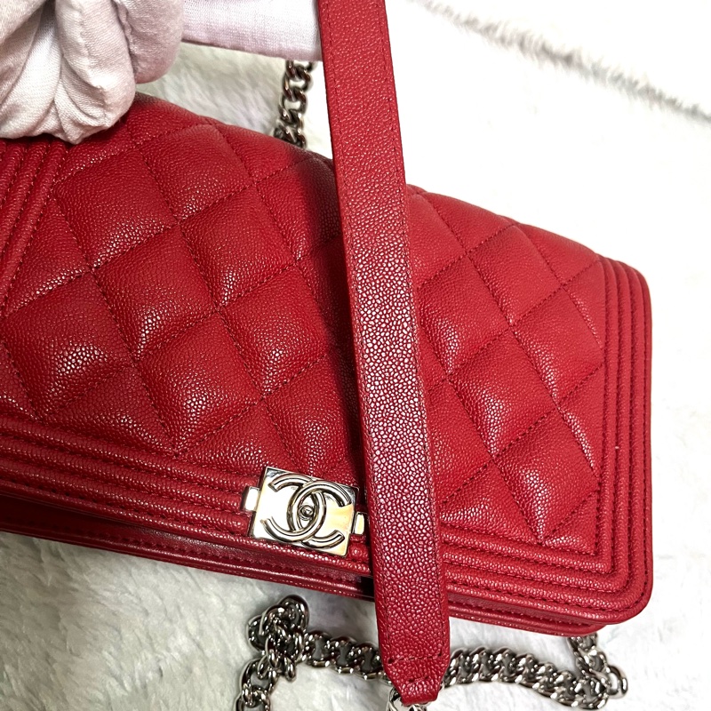 Chanel 經典 Leboy woc鍊條包/發財包/晚宴 包(#磚紅色)-20