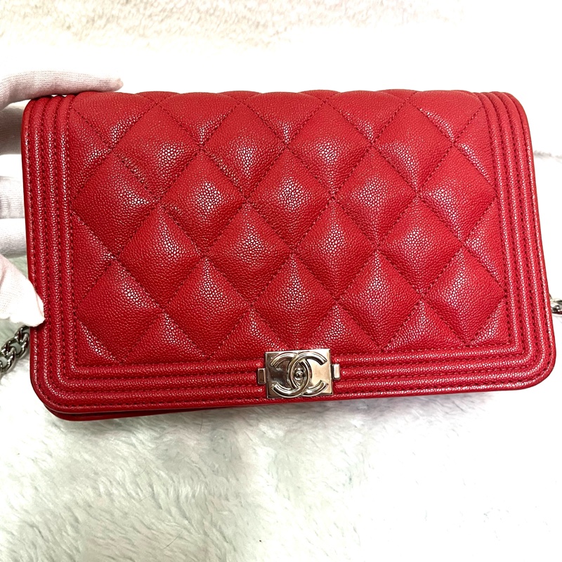 Chanel 經典 Leboy woc鍊條包/發財包/晚宴 包(#磚紅色)-29