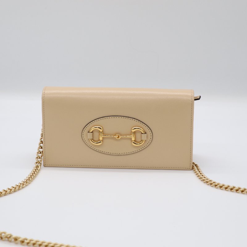 Gucci 古馳 1955系列 奶油裸色 光滑牛皮 鏈條錢包 WOC-1
