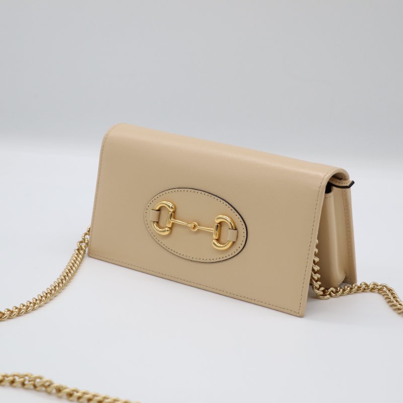Gucci 古馳 1955系列 奶油裸色 光滑牛皮 鏈條錢包 WOC-2