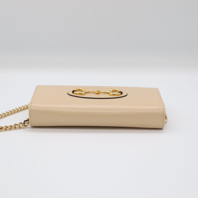 Gucci 古馳 1955系列 奶油裸色 光滑牛皮 鏈條錢包 WOC-3