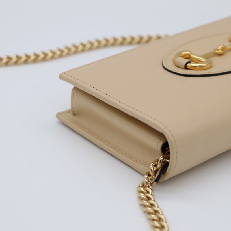 Gucci 古馳 1955系列 奶油裸色 光滑牛皮 鏈條錢包 WOC-4