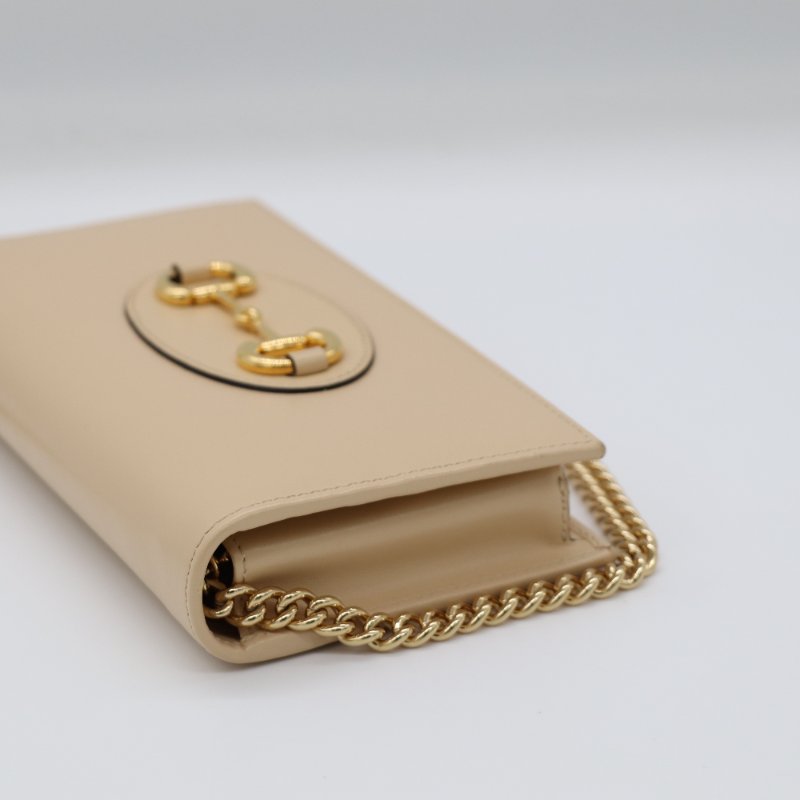 Gucci 古馳 1955系列 奶油裸色 光滑牛皮 鏈條錢包 WOC-5