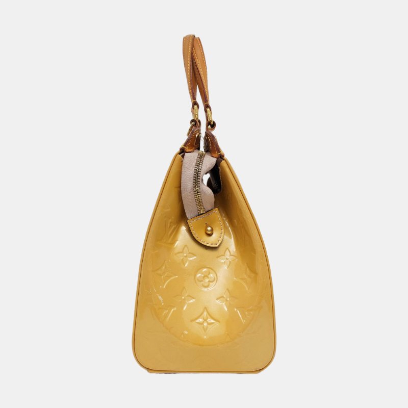 LOUIS VUITTON BREA 黃色漆皮老花壓紋醫生包手提包斜背包單肩包 金色五金 可拆卸肩帶-2