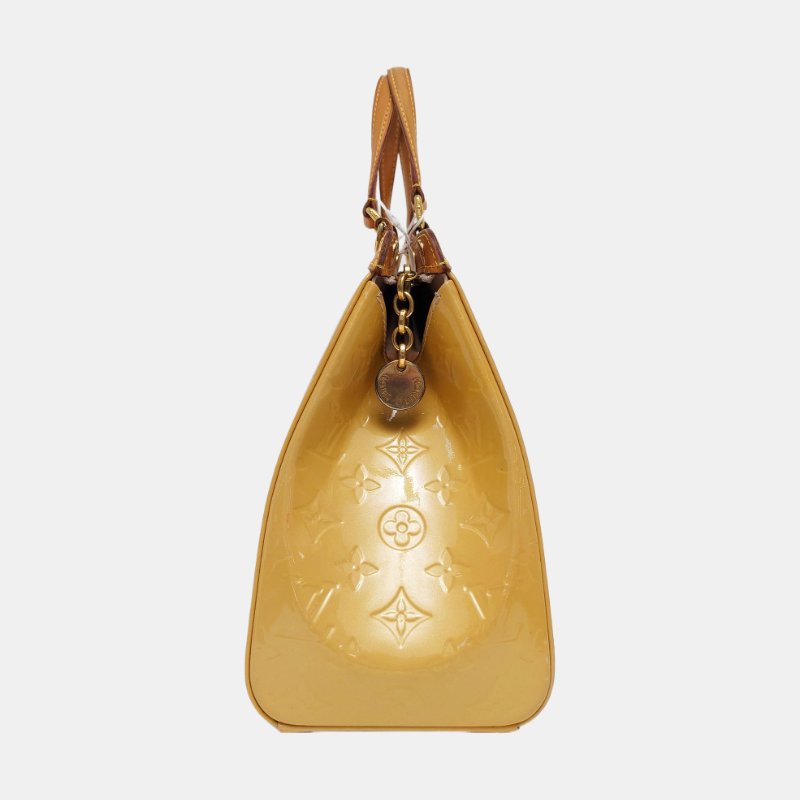LOUIS VUITTON BREA 黃色漆皮老花壓紋醫生包手提包斜背包單肩包 金色五金 可拆卸肩帶-3