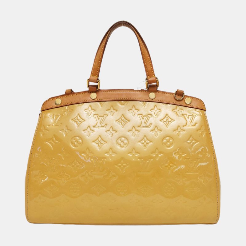 LOUIS VUITTON BREA 黃色漆皮老花壓紋醫生包手提包斜背包單肩包 金色五金 可拆卸肩帶-4