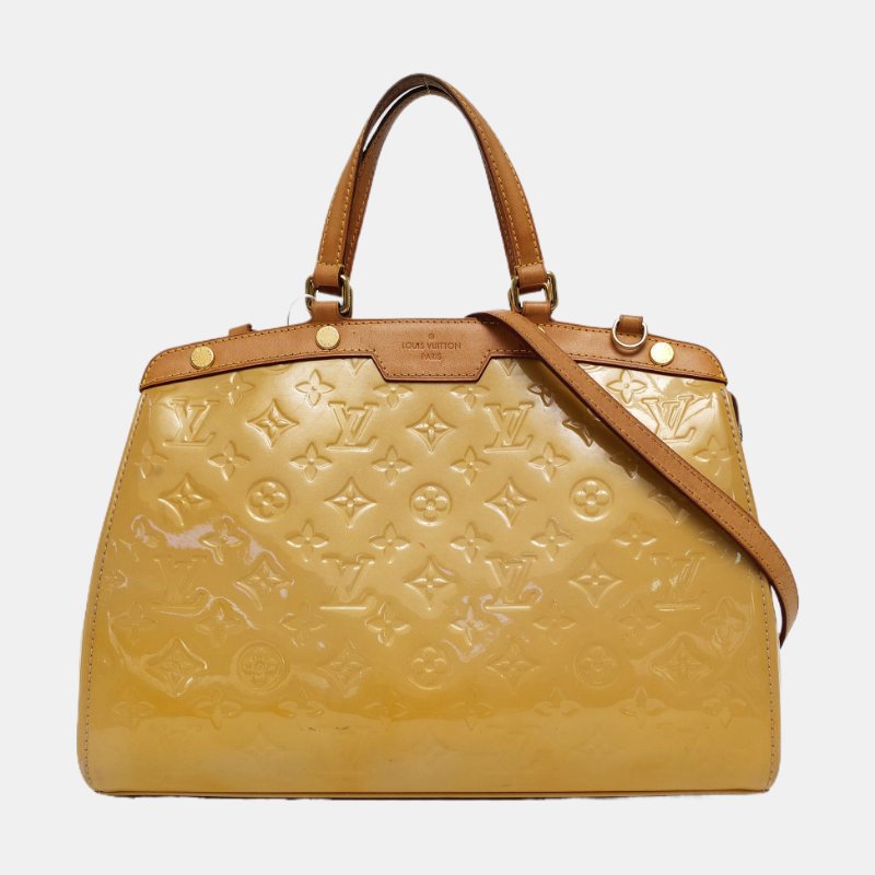 LOUIS VUITTON BREA 黃色漆皮老花壓紋醫生包手提包斜背包單肩包 金色五金 可拆卸肩帶-7