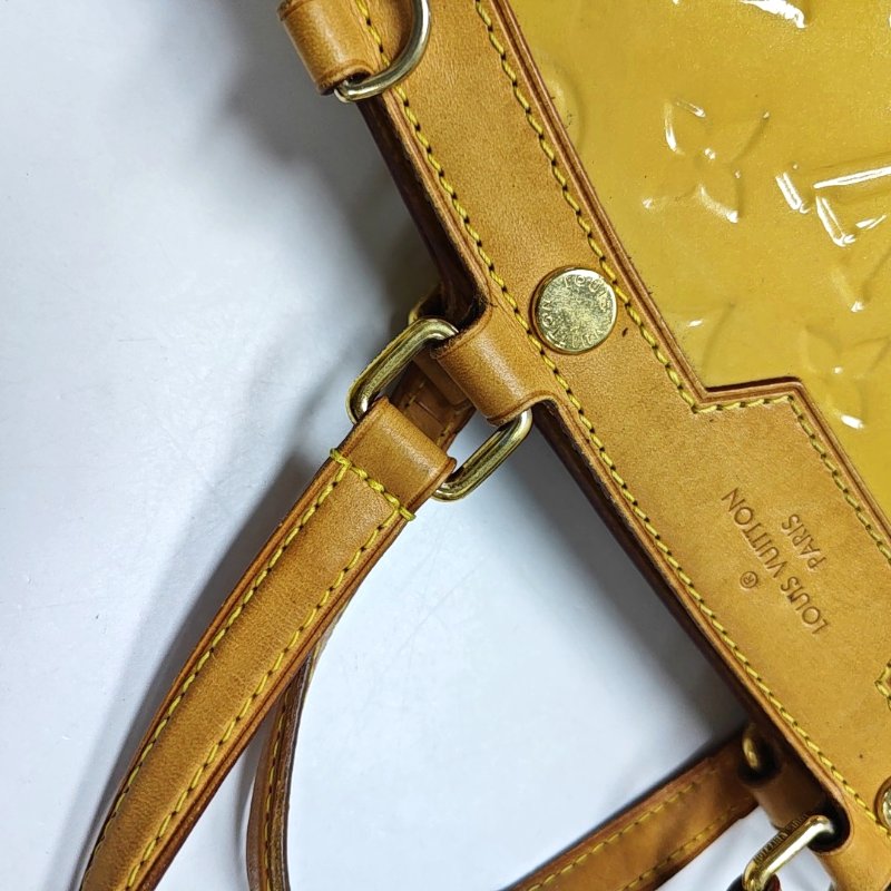 LOUIS VUITTON BREA 黃色漆皮老花壓紋醫生包手提包斜背包單肩包 金色五金 可拆卸肩帶-12