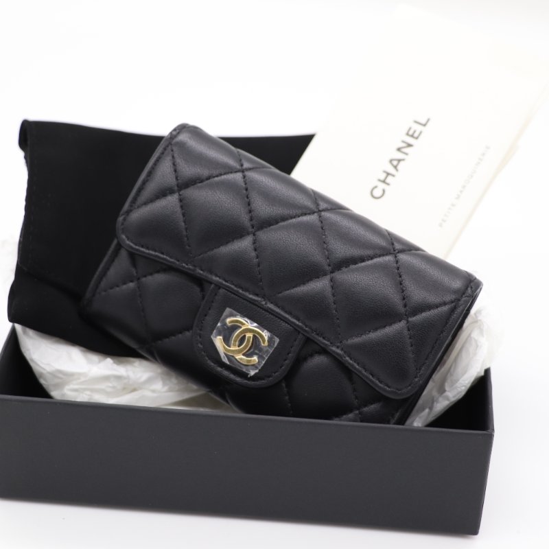 Chanel 香奈兒  Classic 經典口蓋 黑色羊皮 菱格紋 卡包 卡夾-0