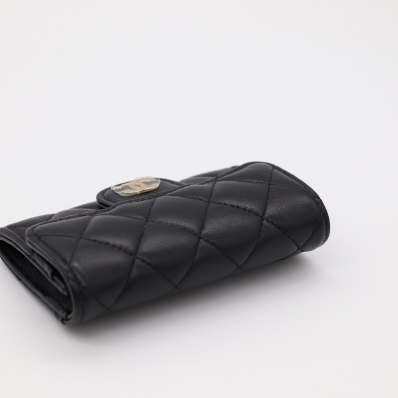 Chanel 香奈兒  Classic 經典口蓋 黑色羊皮 菱格紋 卡包 卡夾-3