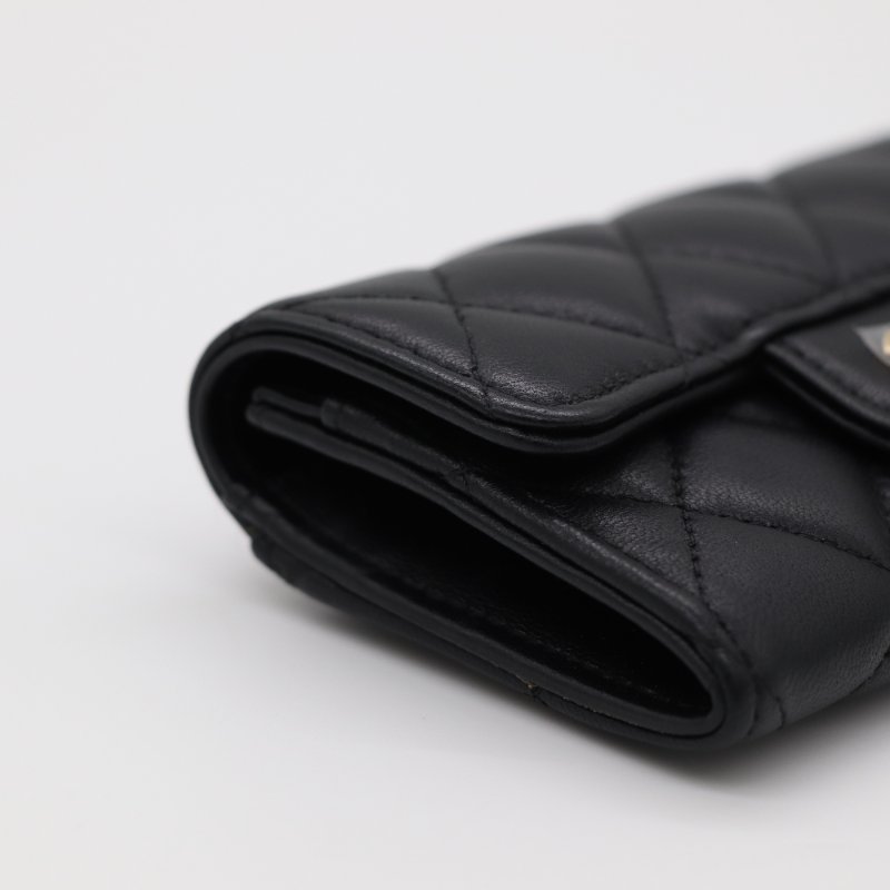 Chanel 香奈兒  Classic 經典口蓋 黑色羊皮 菱格紋 卡包 卡夾-5