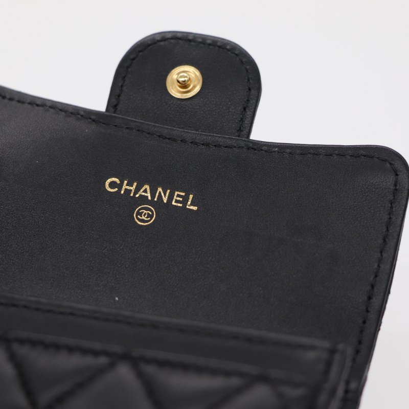 Chanel 香奈兒  Classic 經典口蓋 黑色羊皮 菱格紋 卡包 卡夾-7