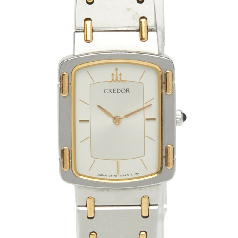 精工 Credor 手錶 2F70-5600 石英 銀色錶盤 不鏽鋼 鍍層 女款 SEIKO-0