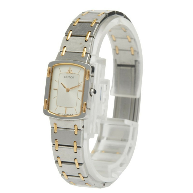 精工 Credor 手錶 2F70-5600 石英 銀色錶盤 不鏽鋼 鍍層 女款 SEIKO-1