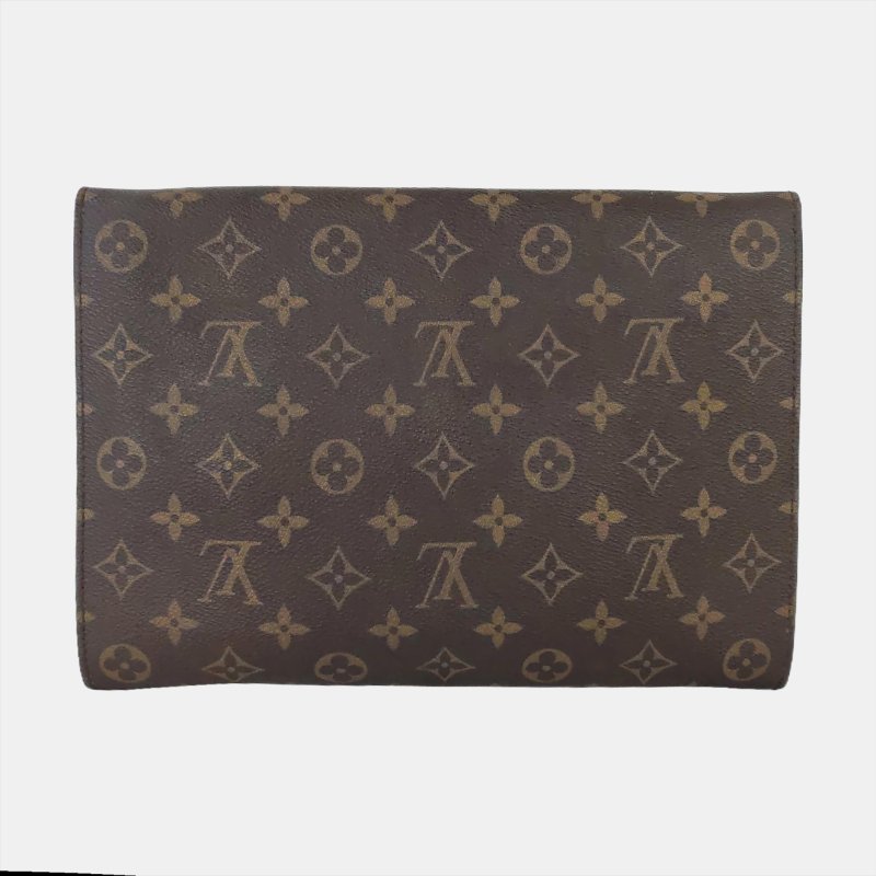 LOUIS VUITTON 棕色塗層帆布老花手拿包 金色五金 中古款-4