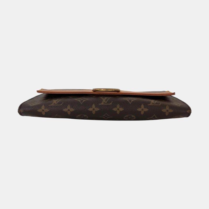 LOUIS VUITTON 棕色塗層帆布老花手拿包 金色五金 中古款-5