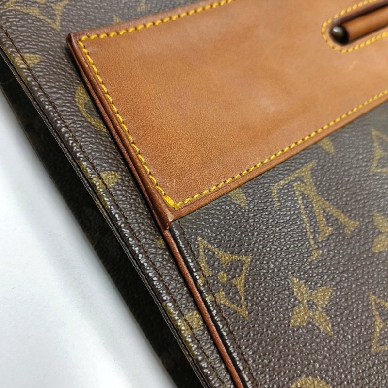 LOUIS VUITTON 棕色塗層帆布老花手拿包 金色五金 中古款-9