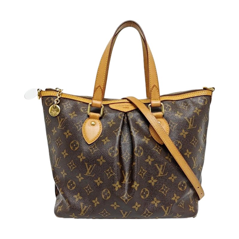 LOUIS VUITTON PALERMO 小號 棕色塗層帆布老花餃子包單肩包手提包 金色五金 可拆卸肩帶-0