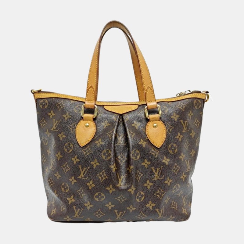 LOUIS VUITTON PALERMO 小號 棕色塗層帆布老花餃子包單肩包手提包 金色五金 可拆卸肩帶-4