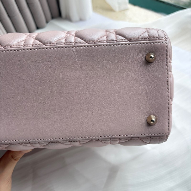 Dior Lady dior 五格戴妃 粉色金扣 羊皮手提包肩背包-10