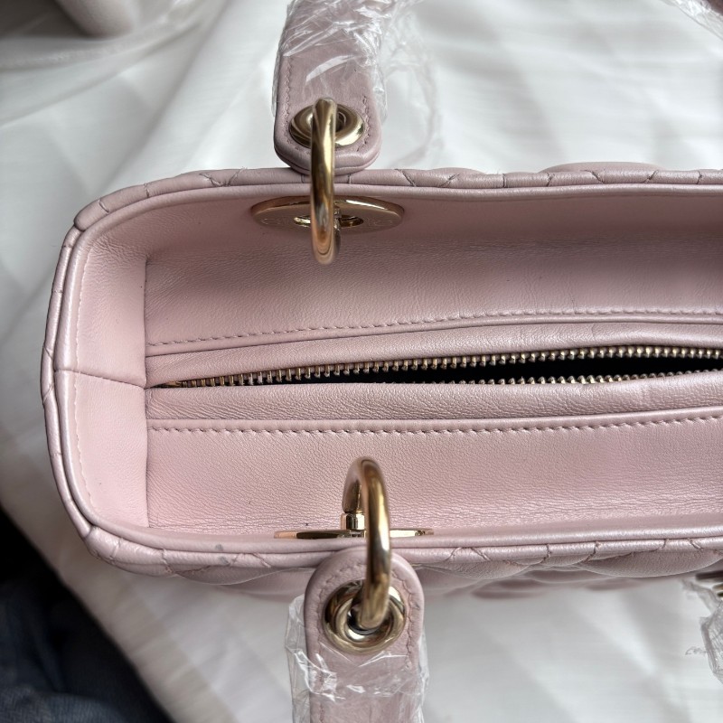 Dior Lady dior 五格戴妃 粉色金扣 羊皮手提包肩背包-15