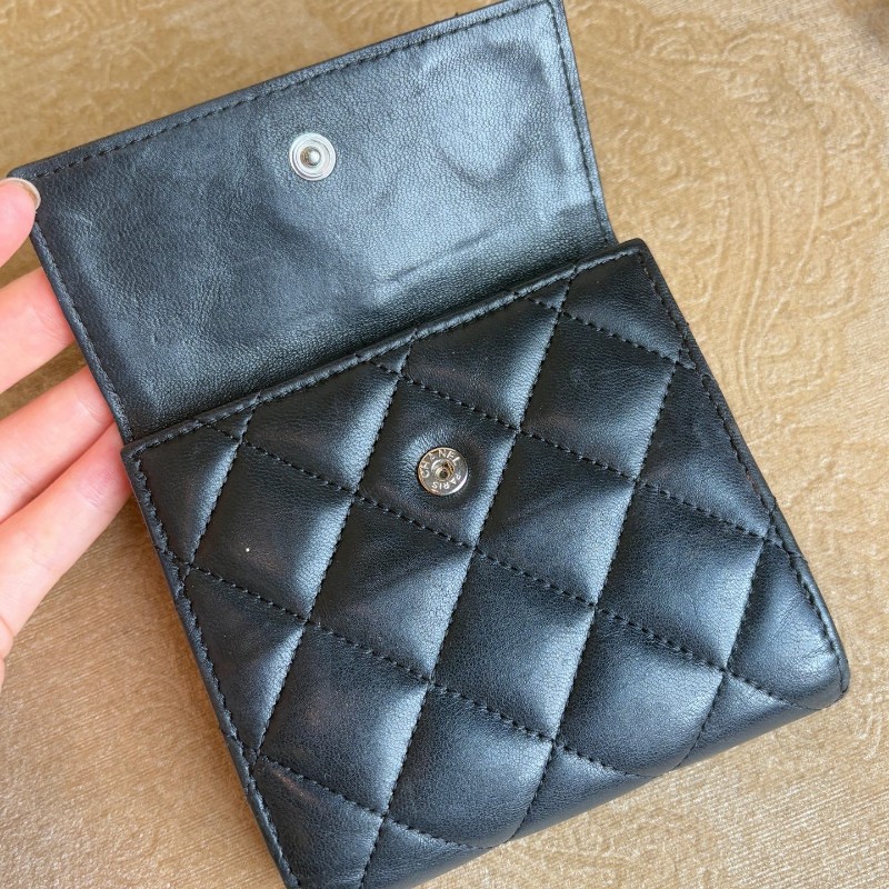 Chanel 黑色羊皮短夾錢包 銀包-7