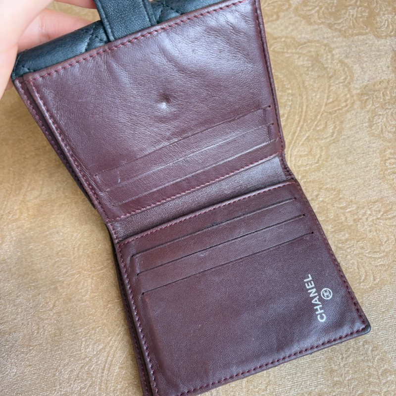 Chanel 黑色羊皮短夾錢包 銀包-8