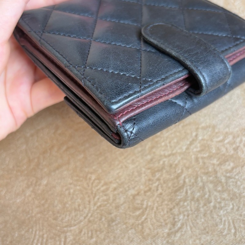 Chanel 黑色羊皮短夾錢包 銀包-11